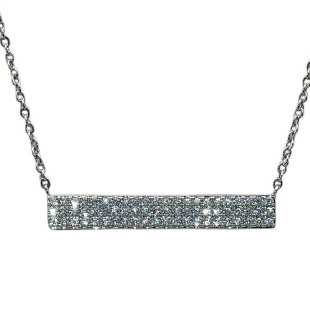 Silver Rhinestone Bar Necklace Signed DBJ Delicate Layering Necklace